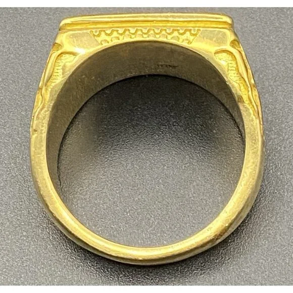 Iced Out Men's 18k Gold Plated Ring CZ Signet Hip Hop Size 11.75 Bling 14.7 g - Picture 10 of 11